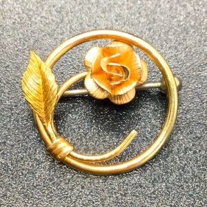 10K GOLD TWO TONE ROSE FLOWER PIN BROOCH ESTATE
